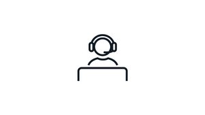 Icon, das eine Person vor einem Laptop mit Headset darstellt
